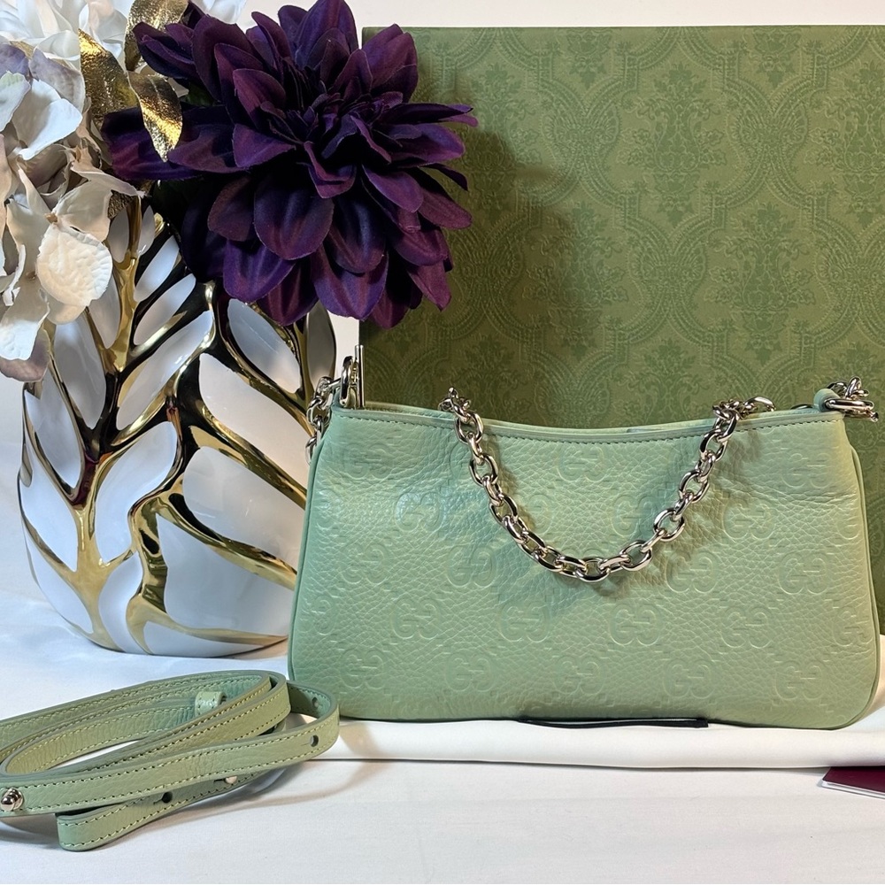 Stunning Gucci Small Emblem Mint Green Shoulder Bag